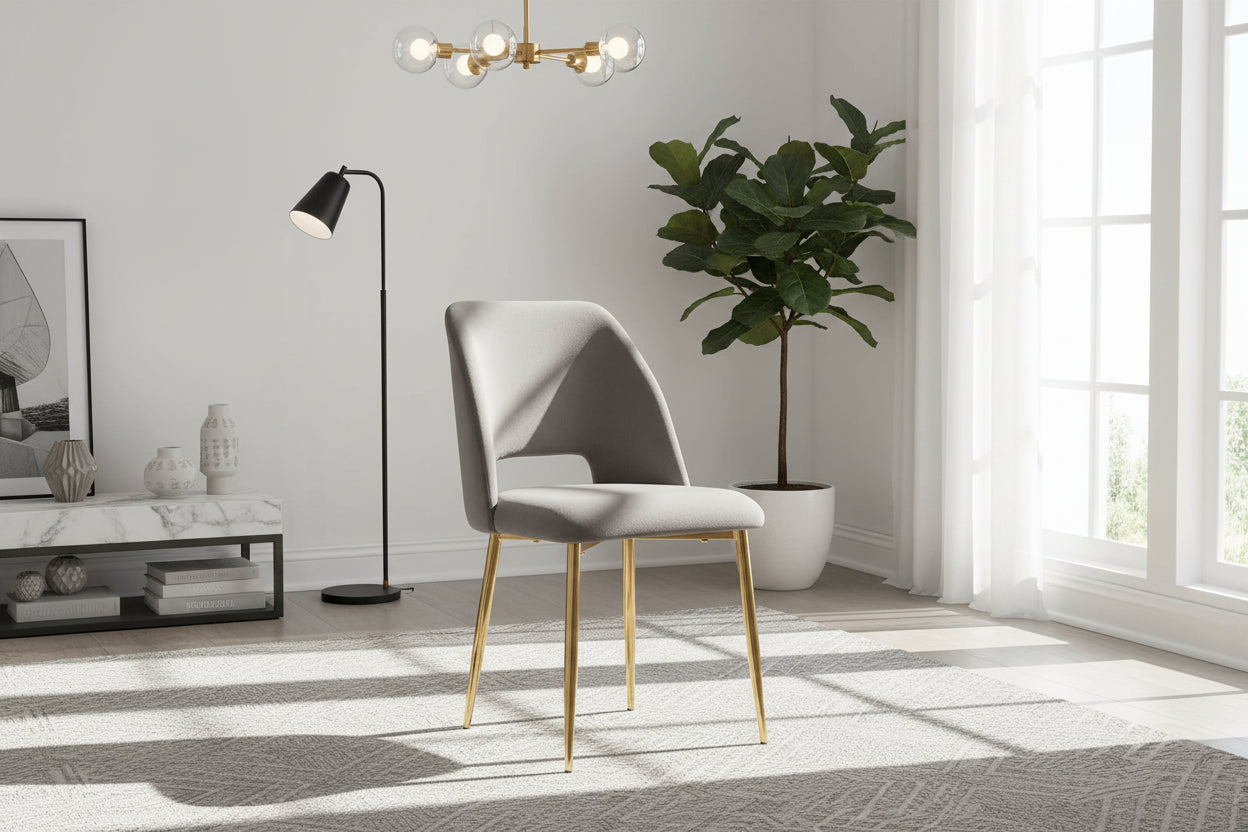 Lot 4 Chaises Salle à Manger Velours Gris Pieds Gold Design Moderne – AVA