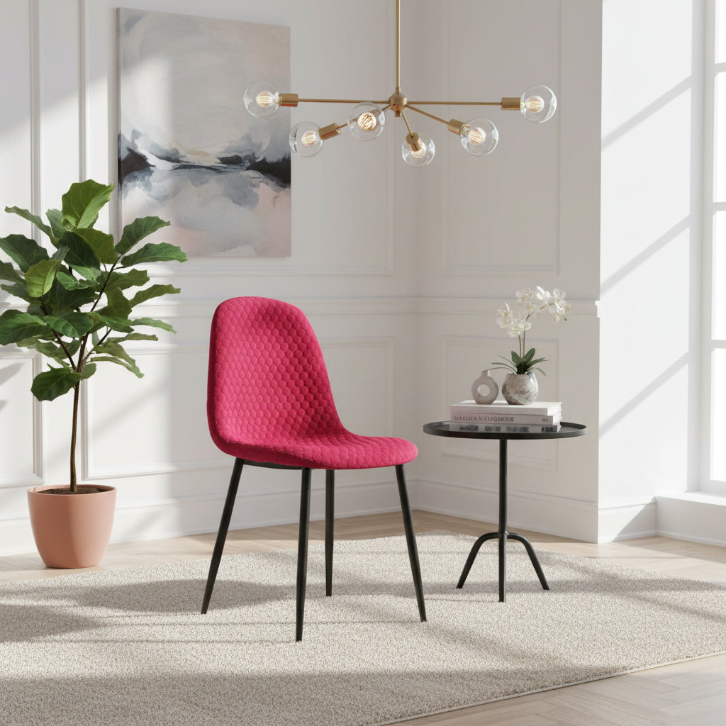 Lot 4 Chaises Salle à Manger Scandinave Alvéole Velours Fuchsia Pieds Métal Noir