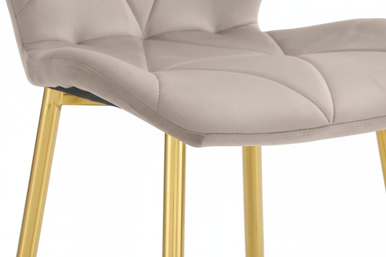 Lot 4 Chaises Salle à Manger Coquillage Velours Taupe Pieds Gold 46x58,5x87cm