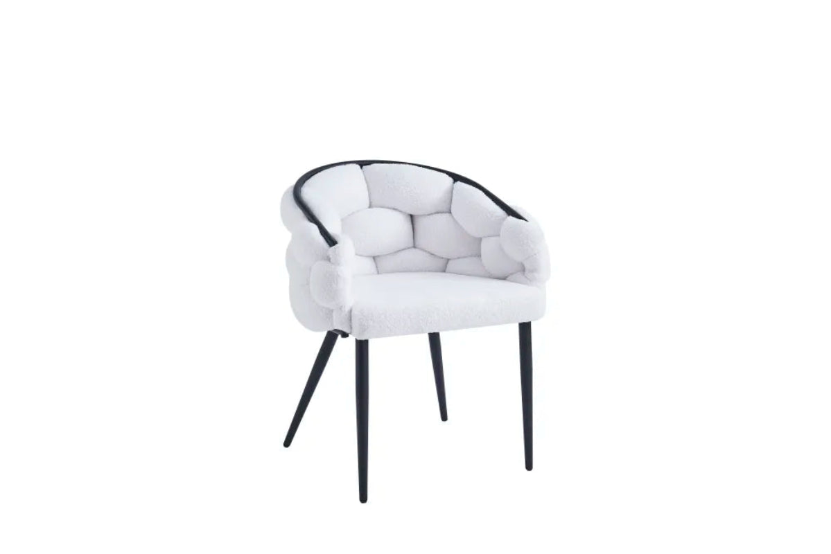 Lot 2 Chaises Salle à Manger Ballon Doudou Blanc Pieds Métal Noir 65x68x78cm
