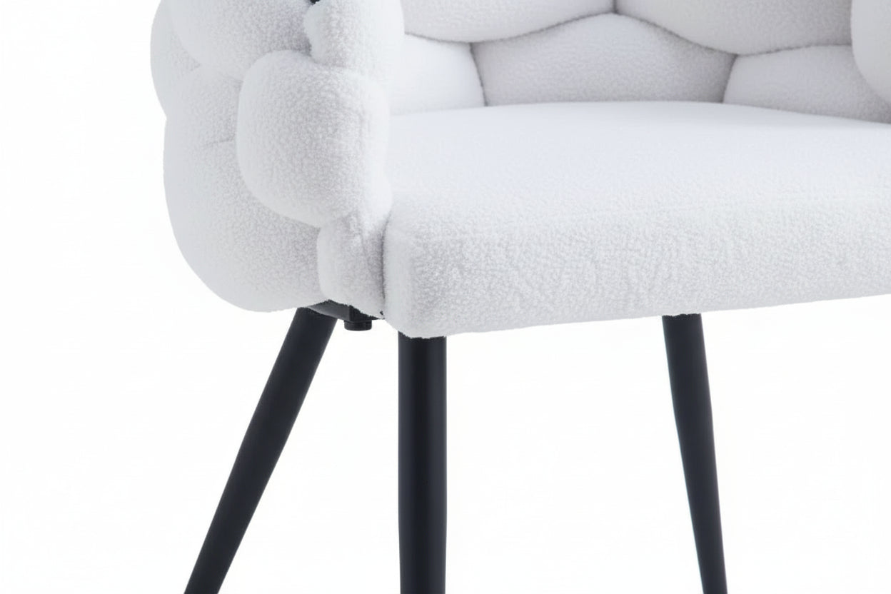 Lot 2 Chaises Salle à Manger Ballon Doudou Blanc Pieds Métal Noir 65x68x78cm