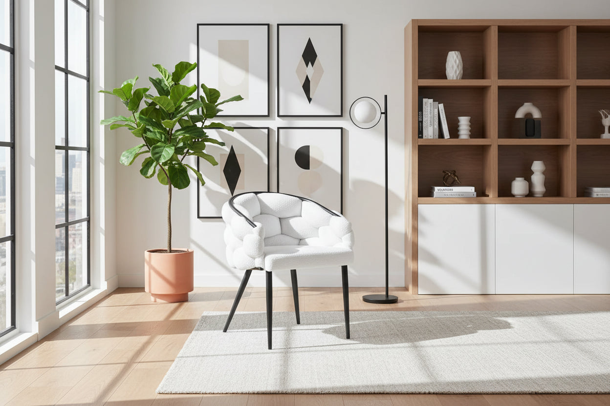 Lot 2 Chaises Salle à Manger Ballon Doudou Blanc Pieds Métal Noir 65x68x78cm