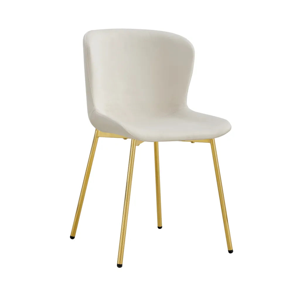 Lot 2 Chaises Salle à Manger Elen Velours Écru Pieds Gold