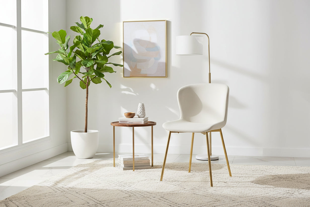 Lot 2 Chaises Salle à Manger Elen Velours Écru Pieds Gold