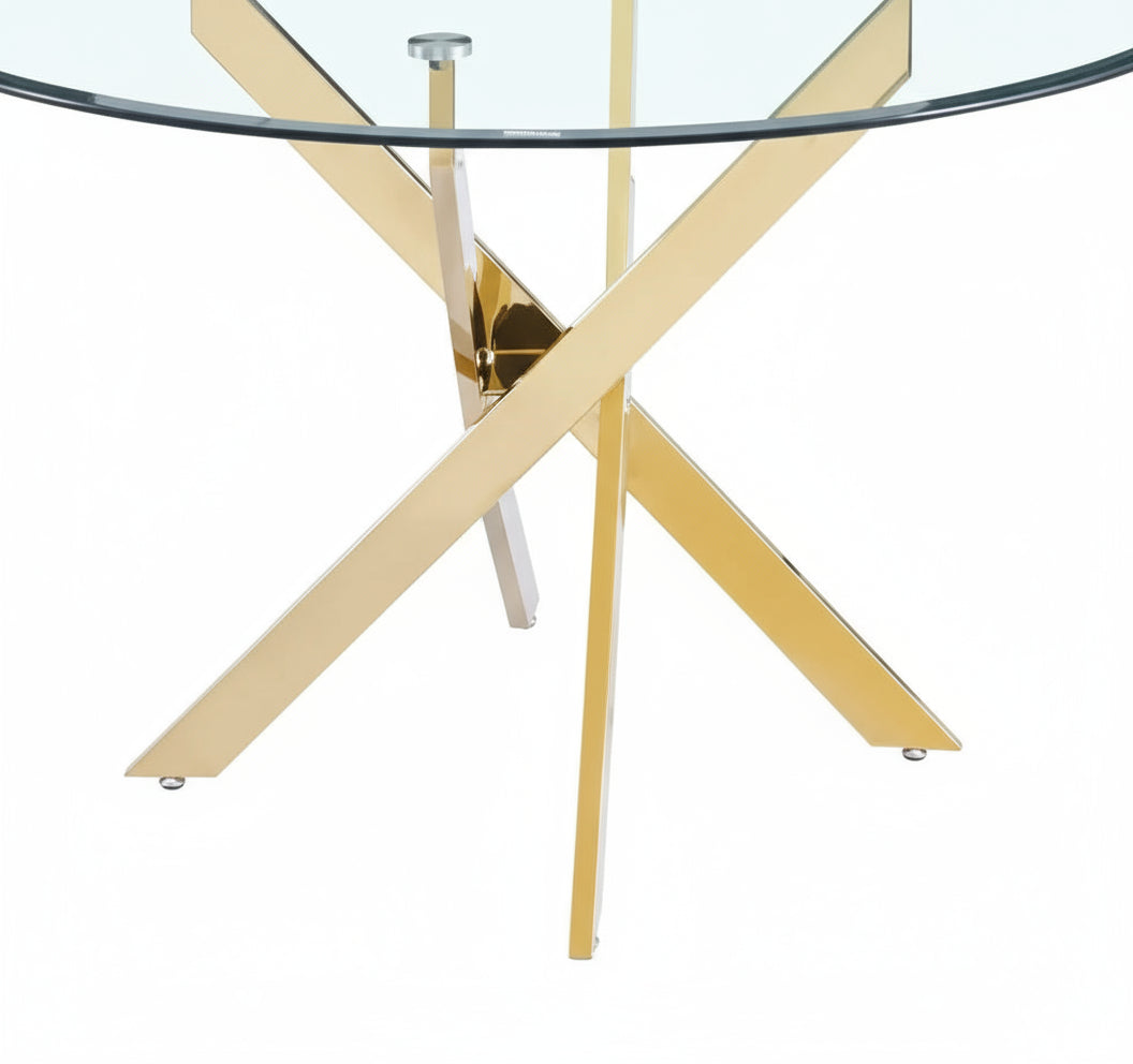 Table à  manger ronde JESSICA Gold XXL 120 cm 4 couverts transparent