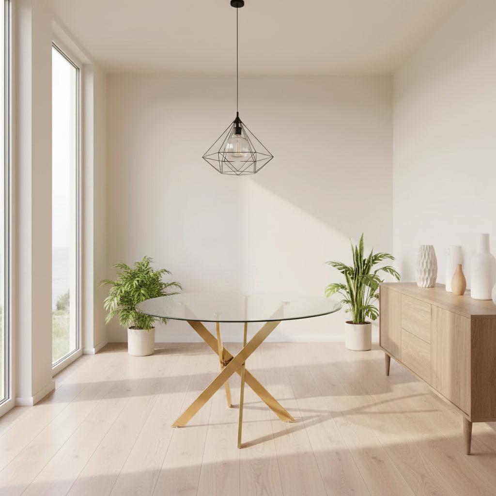 Table à  manger ronde JESSICA Gold XXL 120 cm 4 couverts transparent