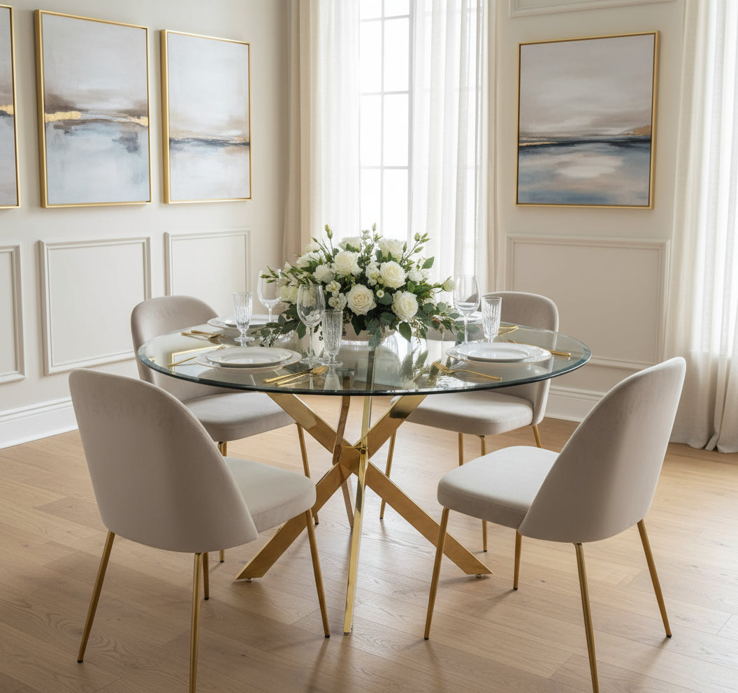 Table à  manger ronde JESSICA Gold XXL 120 cm 4 couverts transparent