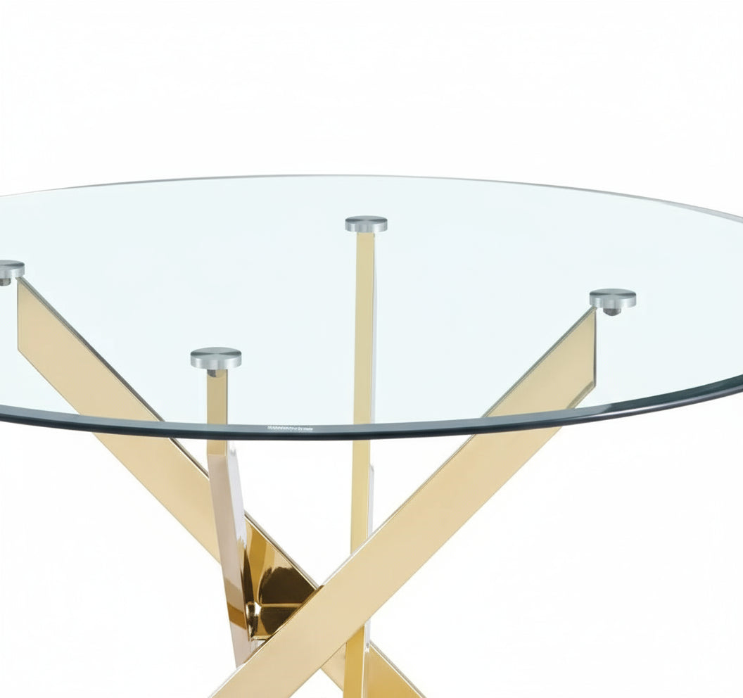 Table à  manger ronde JESSICA Gold XXL 120 cm 4 couverts transparent