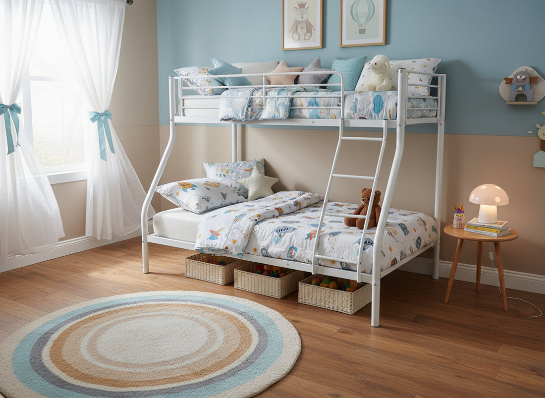 Pack Lit superposé 3 places + Matelas compris 2+1 métal COSTO sommier inclus #Couleur_blanc