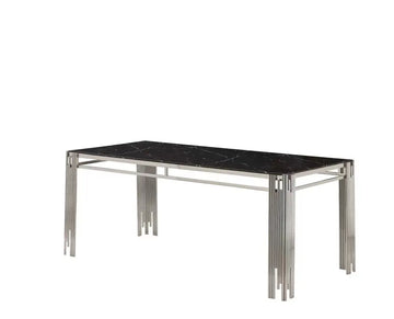 Table à manger FLUTE Chrome Plateau en verre Marbré 150 cm #couleur_marbré-noir
