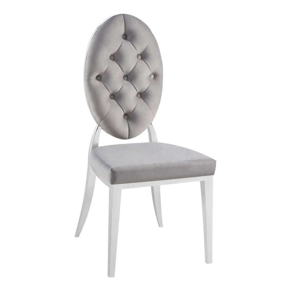 Lot de 4 chaises MEDAILLON capitonnées  chrome et velours Gris