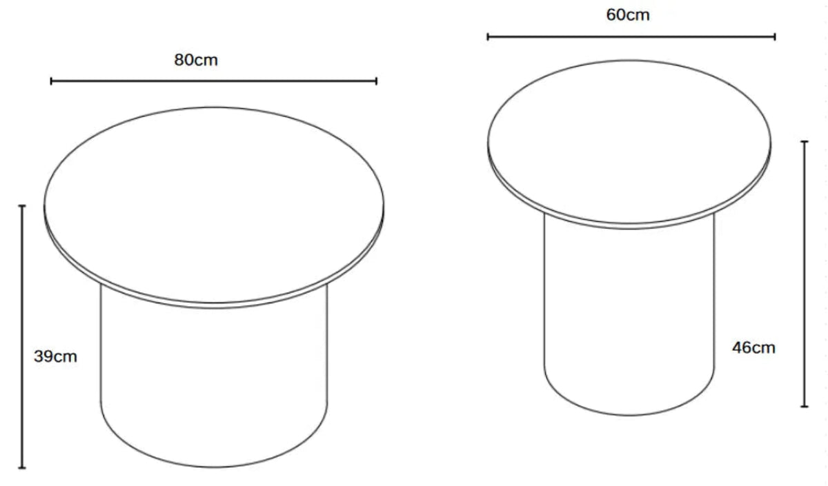 Duo Tables Gigognes Rondes Céramique Marbre Blanc & Métal Noir Ø80 cm – BAIETA