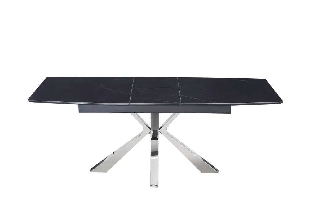 Table extensible BIANCA Chrome plateau Céramique #couleur_marbré-noir