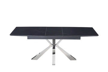 Table extensible BIANCA Chrome plateau Céramique #couleur_marbré-noir