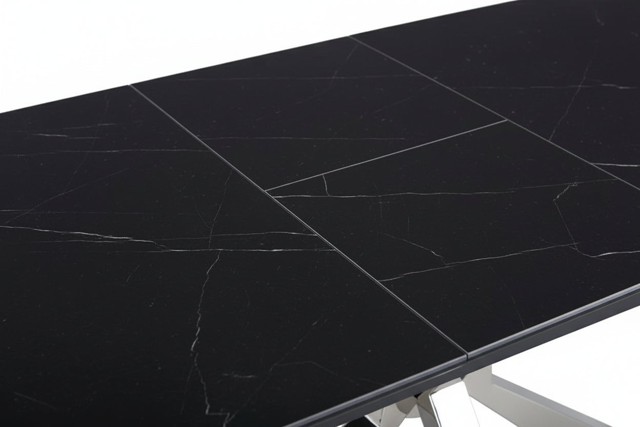 Table à Manger Extensible Céramique Marbrée Noire Chrome – 160/200 cm - BIANCA