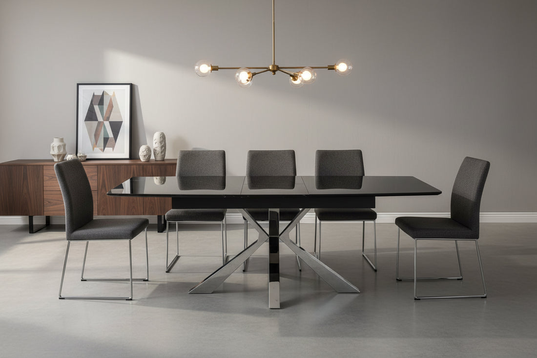 Table extensible BIANCA Chrome plateau Céramique #couleur_marbré-noir