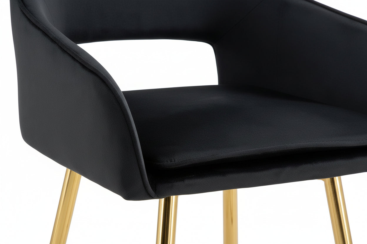 Lot 2 Tabourets de Bar Athena Velours Noir Pieds Gold 47x41x104cm