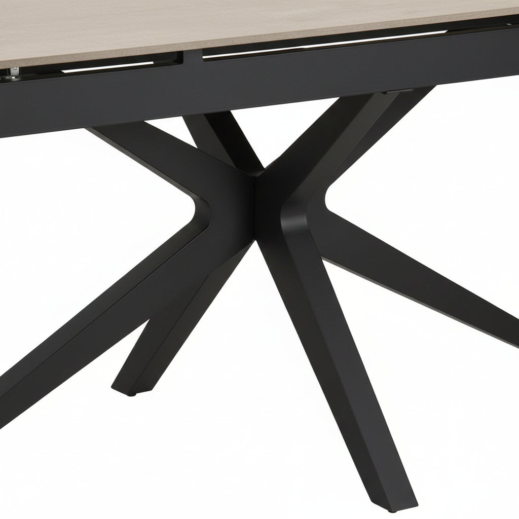 Table Repas Extensible Céramique travertin mat – Métal Noir – 160/240x90x76 cm- TONIA