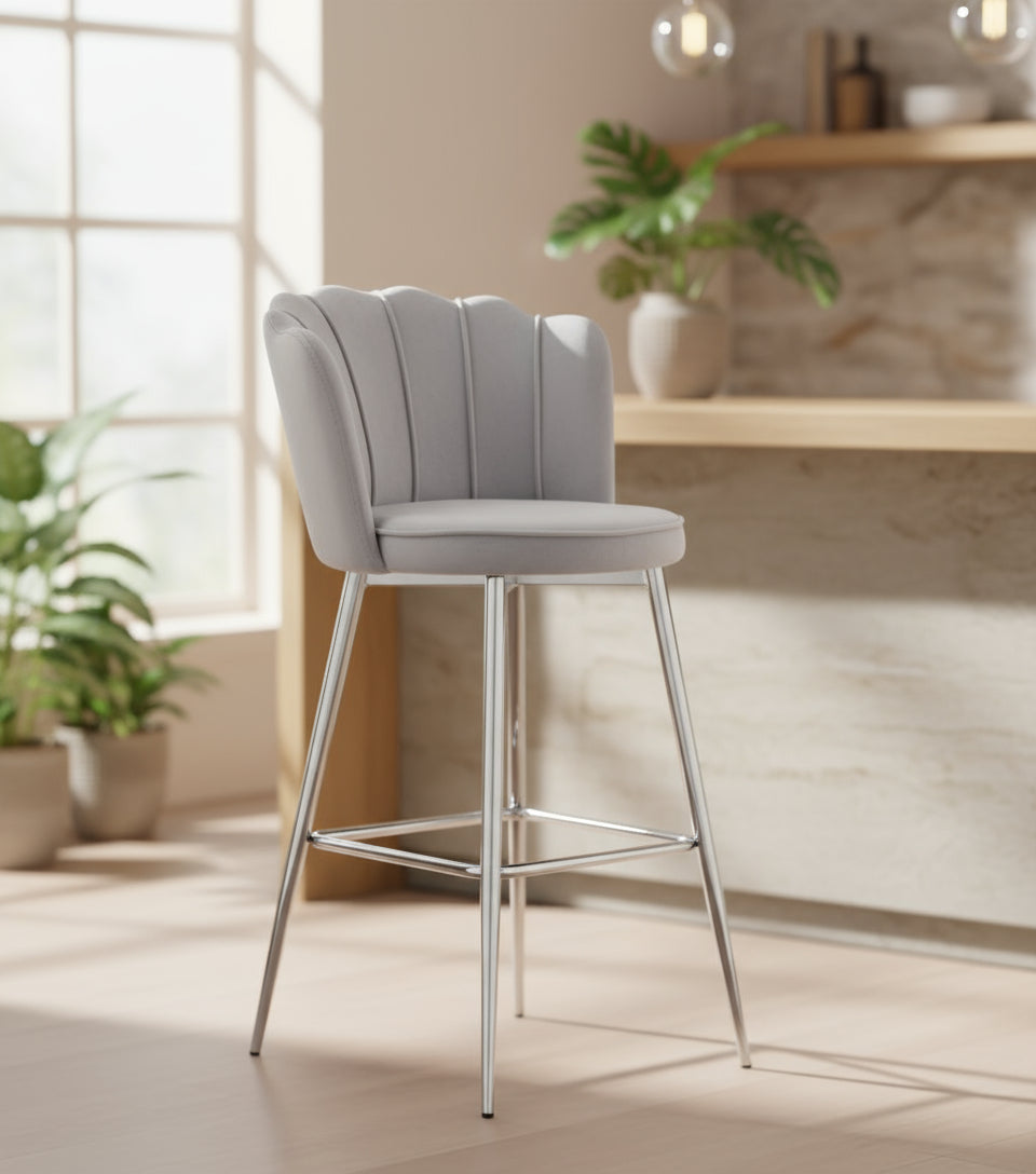 Lot de 2 tabourets de bar NYMPHEA Chrome en velours #couleur_gris