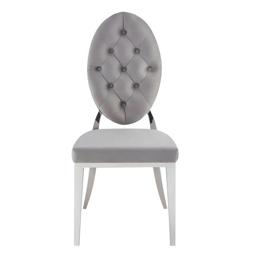 Lot de 4 chaises MEDAILLON capitonnées  chrome et velours Gris