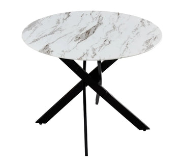 Table à manger ronde JESSICA Métal noir 100 cm 4 couverts #couleur_marbré-blanc