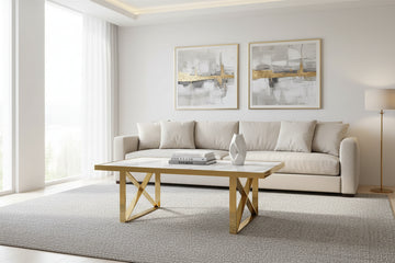 Table basse céramique marbre blanc piètement doré 120x60