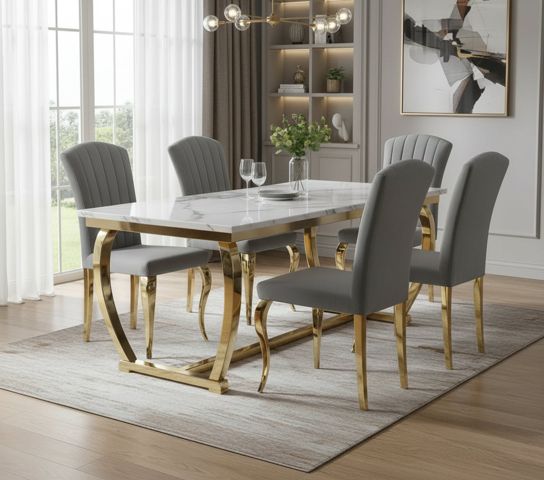 Lot de 6 Chaises baroque LOUIS Gold Velours Gris