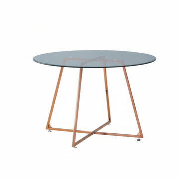 Table à Manger Ronde Verre Transparent - Pied Rose Gold – D120×75 cm – HELOISE