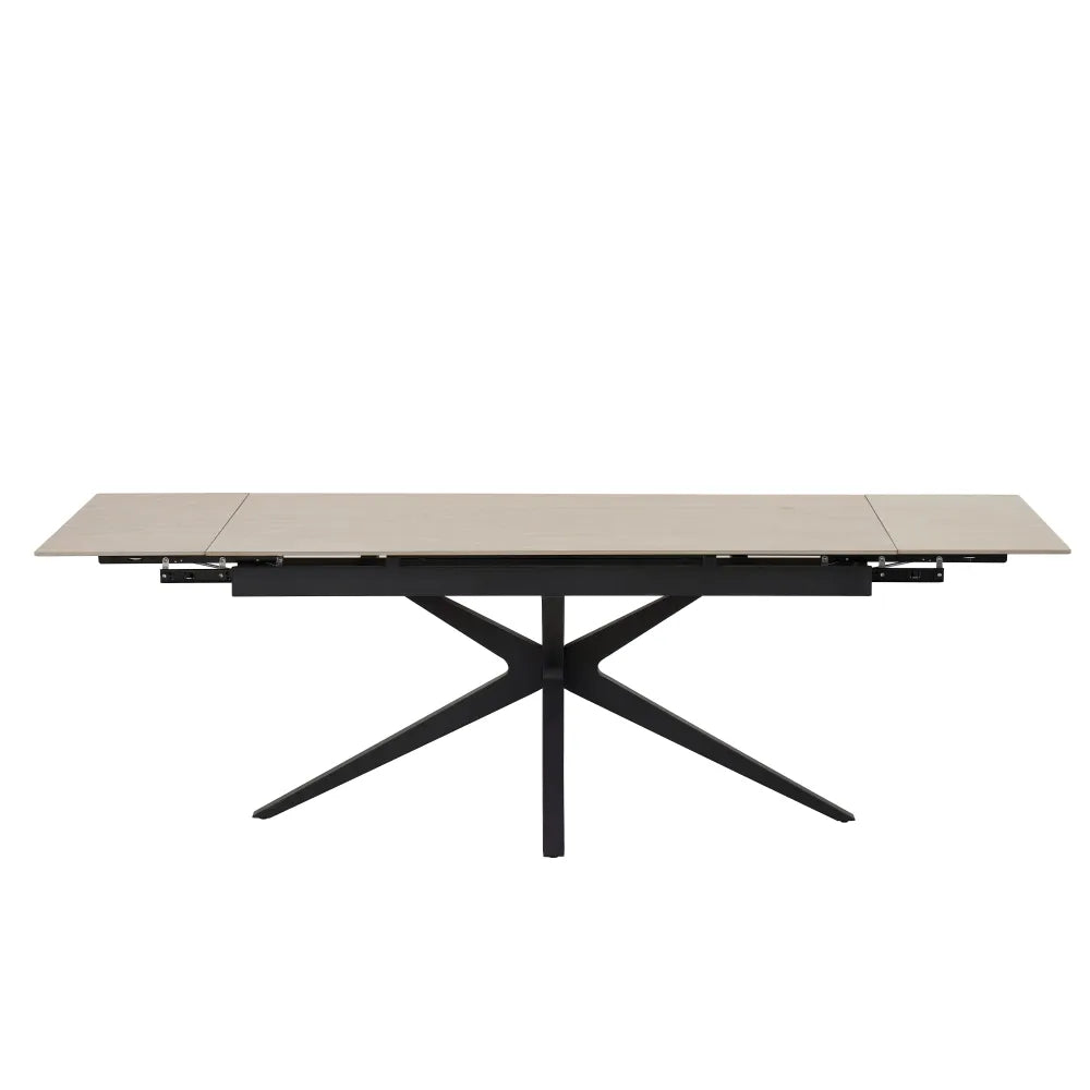 Table Repas Extensible Céramique travertin mat – Métal Noir – 160/240x90x76 cm- TONIA