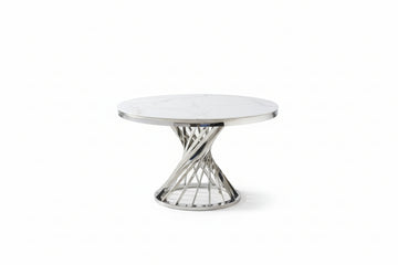 Table à manger ronde en verre trempé effet marbre blanc Chrome - NAUTILUS#couleur_marbréblanc_Chrome