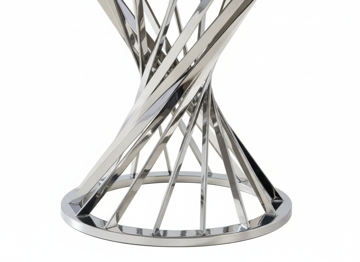 Table à manger ronde en verre trempé effet marbre blanc Chrome - NAUTILUS#couleur_marbréblanc_Chrome