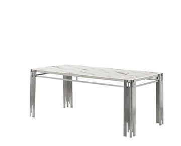 Table à manger XXL FLUTE Chrome Plateau en verre Marbré 180 cm #couleur_marbré-blanc