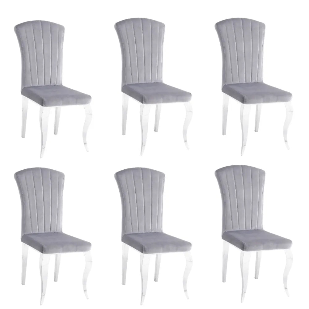 Lot de 6 Chaises Salle à Manger Baroque – Velours Gris & Pieds Chromés