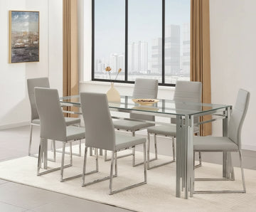 Table à Manger Verre Trempé Transparent & Pieds Chromés – 150×90 cm – FLUTE