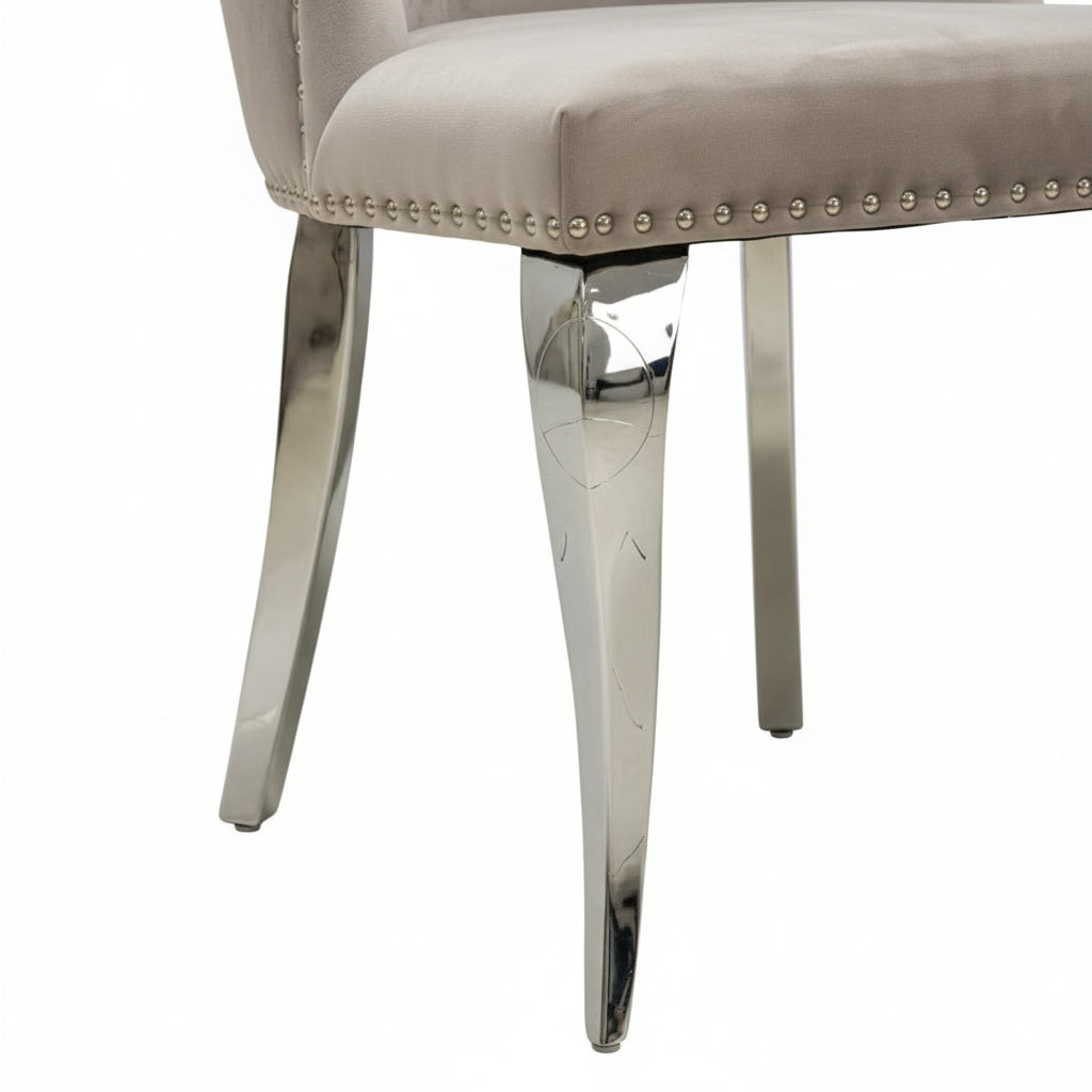 Lot 4 Chaises Salle à Manger Velours Moka Capitonnées Chrome ANNEAU