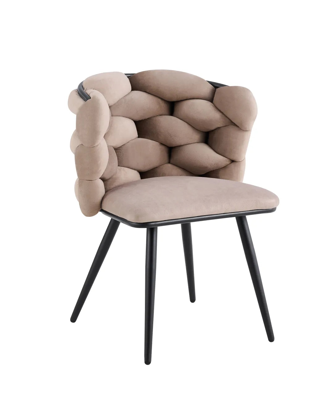 Lot 2 chaises salle à manger tissu taupe dossier tressé pieds noirs