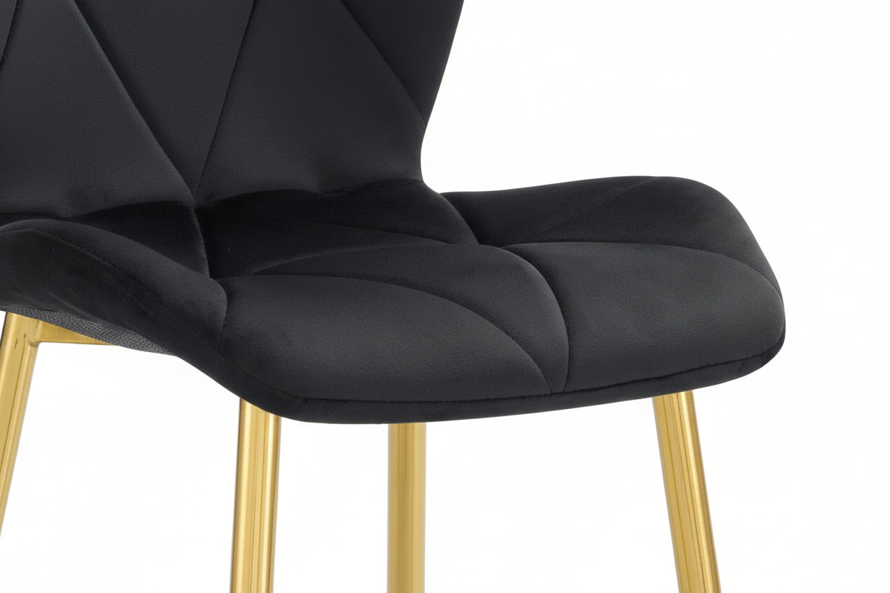 Lot 4 Chaises Salle à Manger Coquillage Velours Noir Pieds Gold 46x58,5x87cm