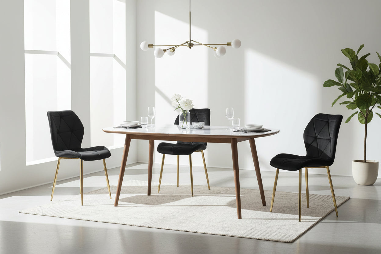 Lot 4 Chaises Salle à Manger Coquillage Velours Noir Pieds Gold 46x58,5x87cm