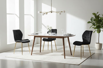 Lot 4 Chaises Salle à Manger Coquillage Velours Noir Pieds Gold 46x58,5x87cm