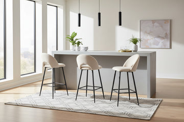 Lot 2 Tabourets de Bar Teddy Velours Beige Pieds Métal Noir 47x36x98cm