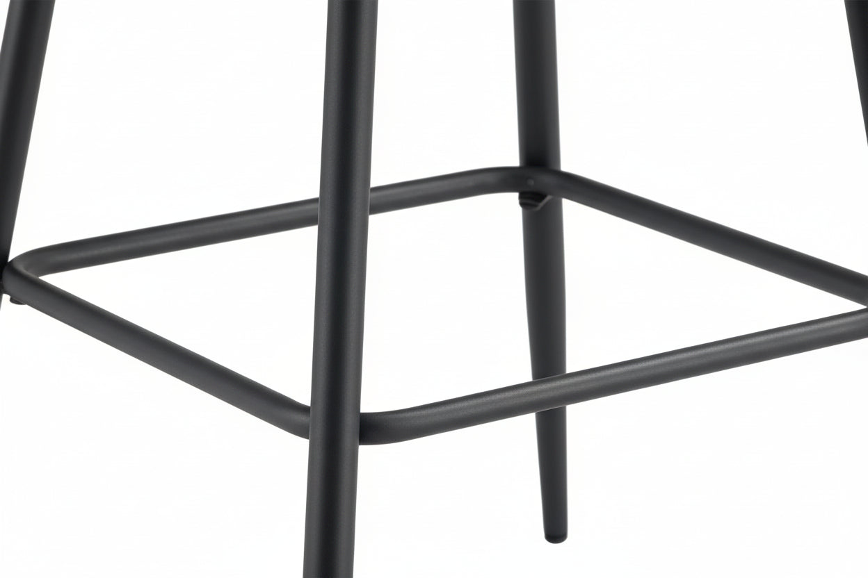 Lot 2 Tabourets de Bar Teddy Velours Beige Pieds Métal Noir 47x36x98cm