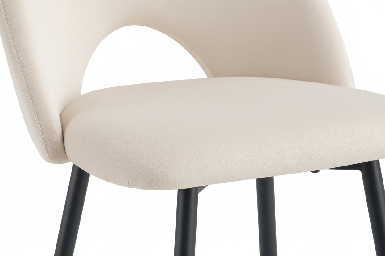 Lot 2 Tabourets de Bar Teddy Velours Beige Pieds Métal Noir 47x36x98cm