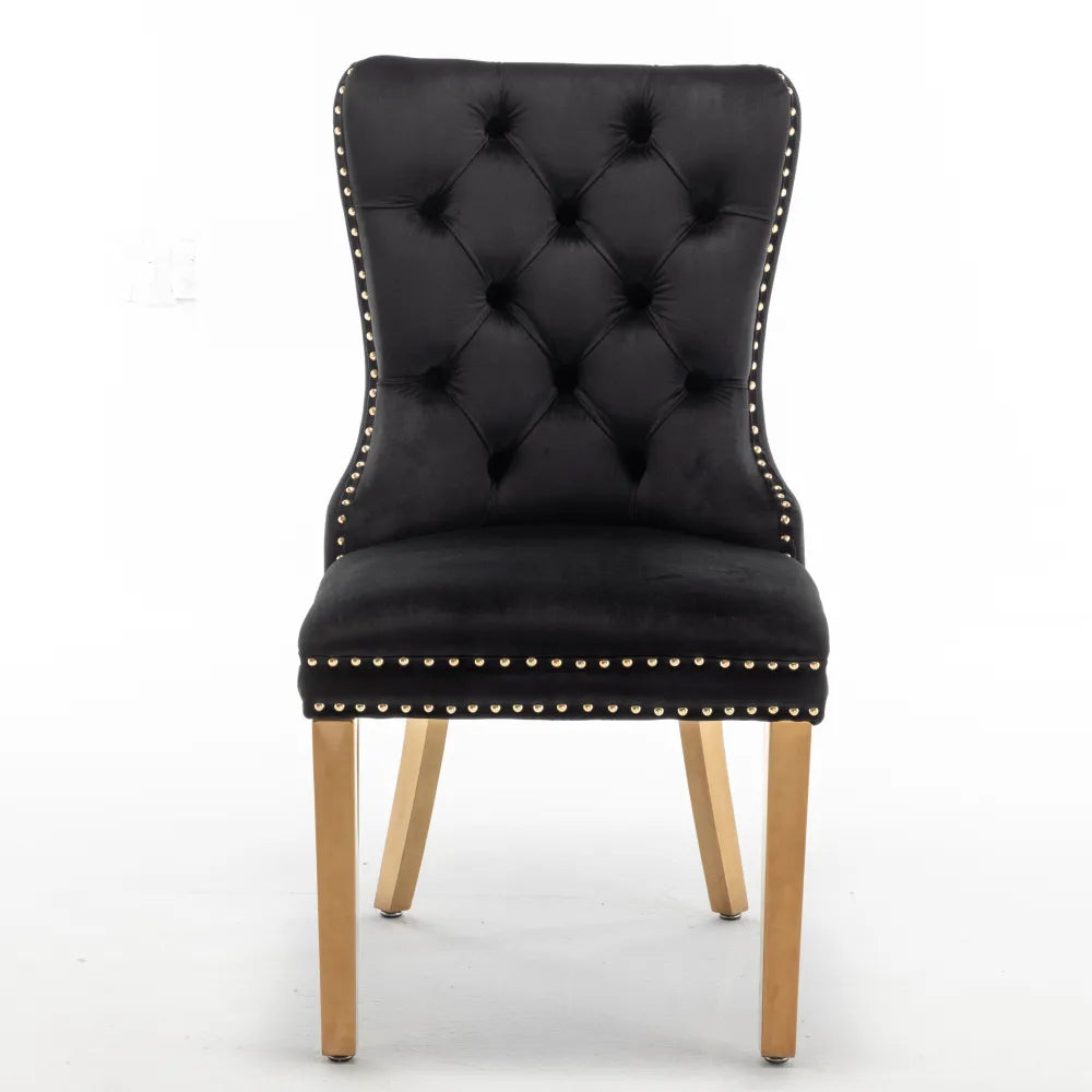 Lot de 2 chaises POIGNEE Clouté en velours pied Gold #couleur_noir