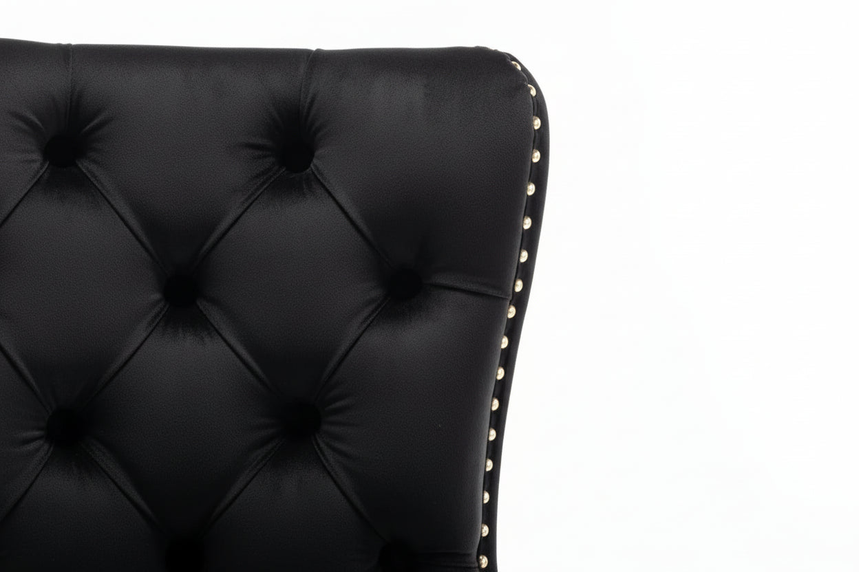 Lot 2 Chaises Salle à Manger Velours Noir Cloutées Pieds Gold POIGNÉE