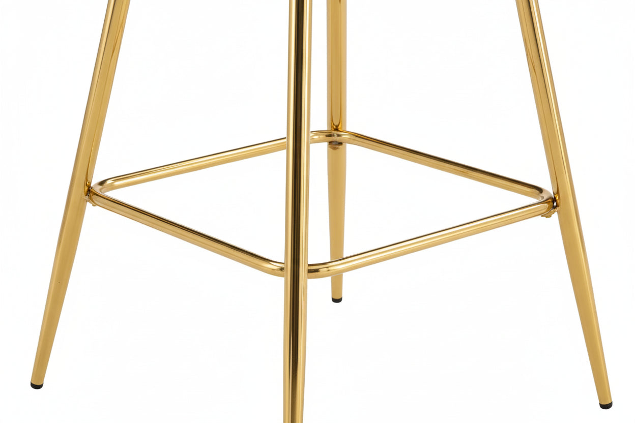 Lot 2 Tabourets de Bar Athena Velours Taupe Pieds Gold 47x41x104cm