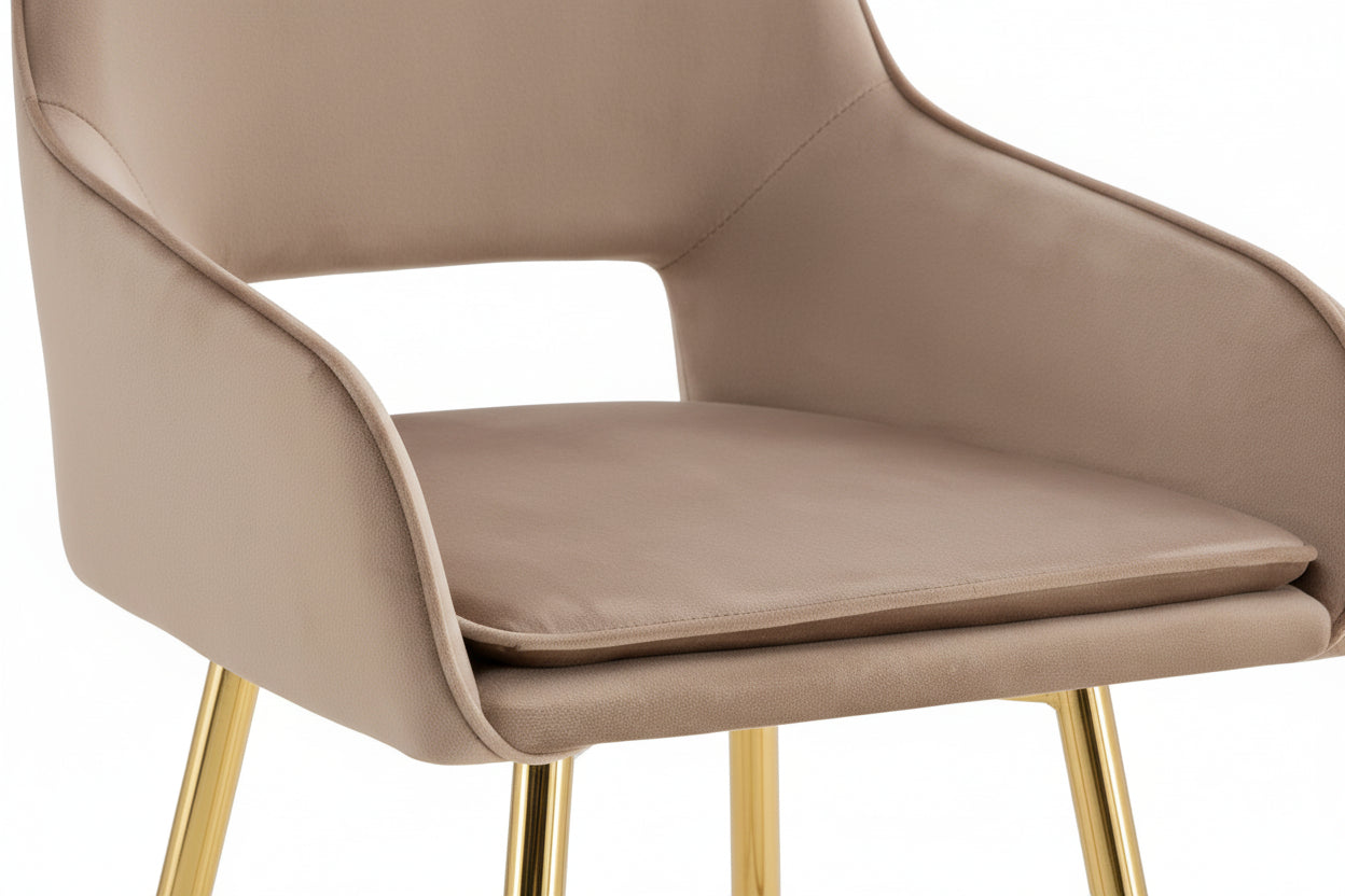 Lot 2 Tabourets de Bar Athena Velours Taupe Pieds Gold 47x41x104cm