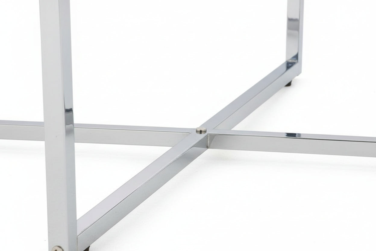 Table Basse LORIE Ronde Plateau Verre Trempé Miroir Structure Métal Chrome D90x45cm