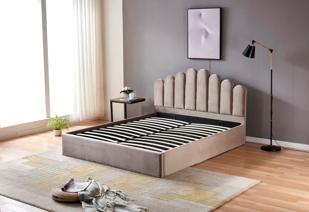 Lit coffre 2 places 160x200 cm DOHA sommier coffre intégré #couleur_moka