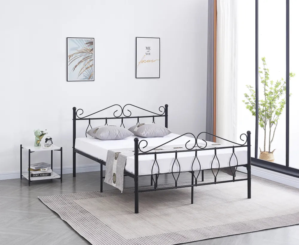 Lit 2 Places JULIE en Métal Noir – 140x190 cm avec Sommier Inclus