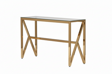 Console métal doré plateau en verre transparent 120x40x78 cm MAJESTIQUE